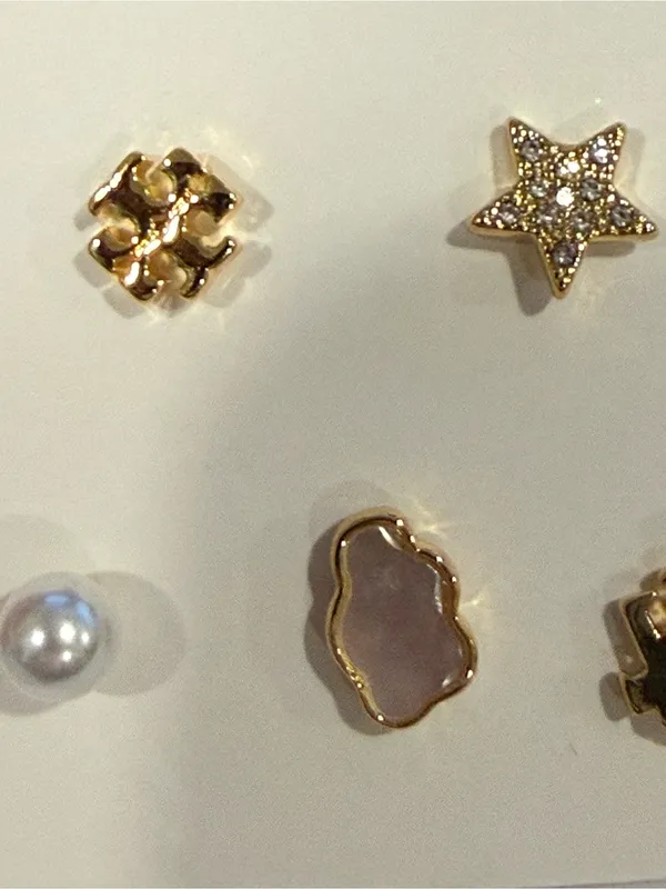 Tory Burch | Gold Plated Icon Logo, Pave & Pearl Mixed Stud Earring Set - Image 3