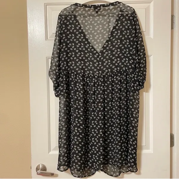 Torrid Diamond Print Sheer Chiffon Shirt Dress 3/4 Sleeve Black & White Size 1 - Image 9