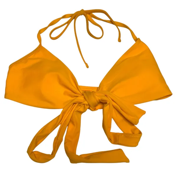 Aerie Womens Bikini‎ Top Sz S Tie Front Mustard Orange Yellow Removable Pads - Image 2