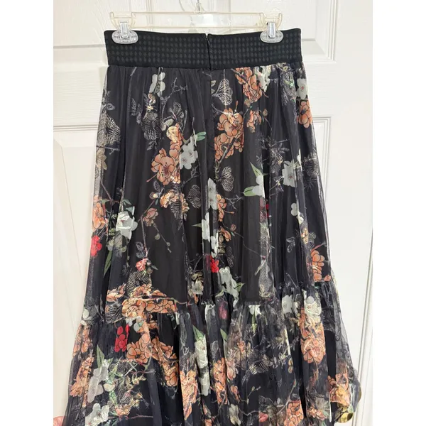 Gracia Floral Embroidered Mesh MIDI Black Tiered Tulle‎ Size S NWT - Image 3