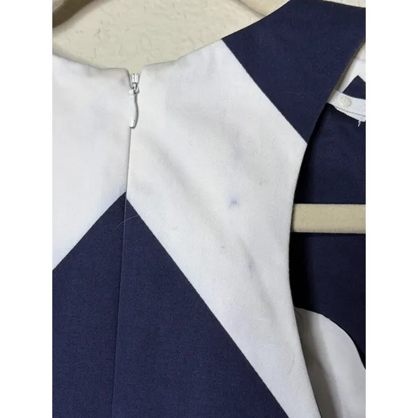 Milly Navy White Chevron Shift Mini Dress Size 6 Cotton Stretch - Image 7