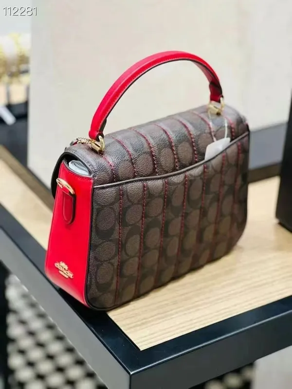 Coach Marlie Top Handle In Signature Canvas with Quilting Gold/Khaki/Black c5645 - Image 2
