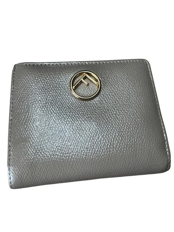 Fendi Gray Leather Card Holder Wallet with Gold Logo - Image 2