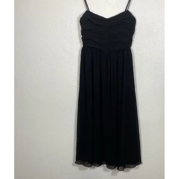 Aritzia Black Chiffon Midi Fit & Flare Dress Ruched Sweetheart Straps Size 8 - Image 3