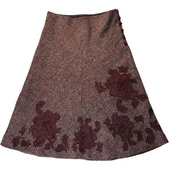 Vintage Express Burgundy Tweed Floral Appliqué Skirt | Y2K | Size 1/2 - Image 7