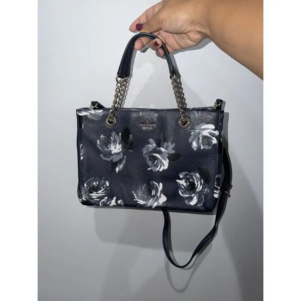 Kate Spade Briar Lane Night Rose Meena Satchel Crossbody Bag Purse Blue Leather - Image 6