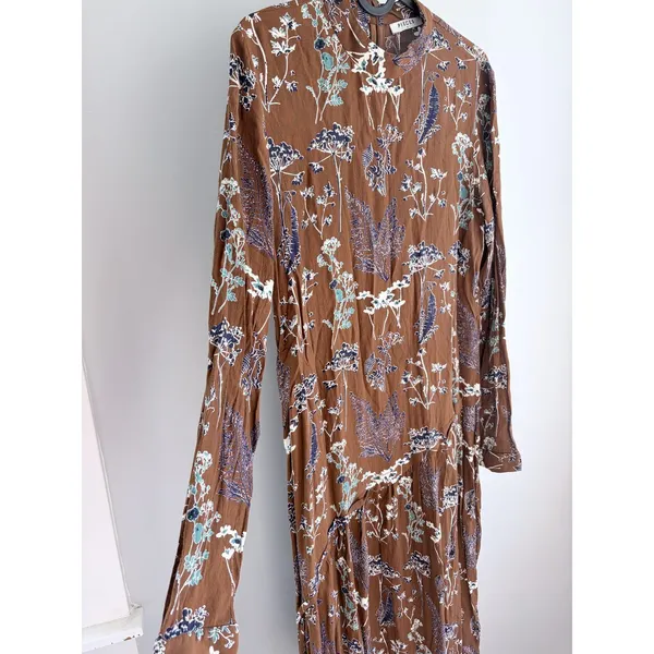 PIECES Brown Navy Floral Long Sleeve Maxi Dress S - Image 2