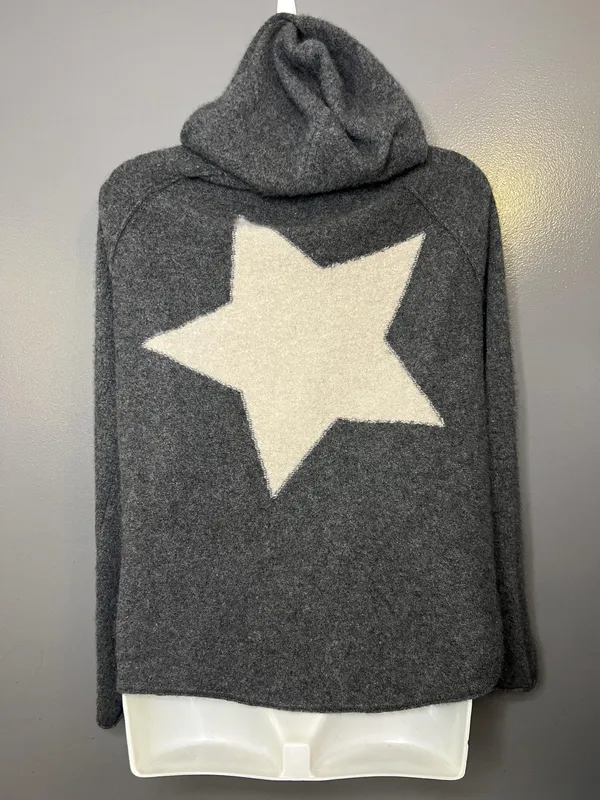 360 Cashmere Sweater Womens Small Gray 100% Hooded Full Zip Star Back Hoodie - Image 5