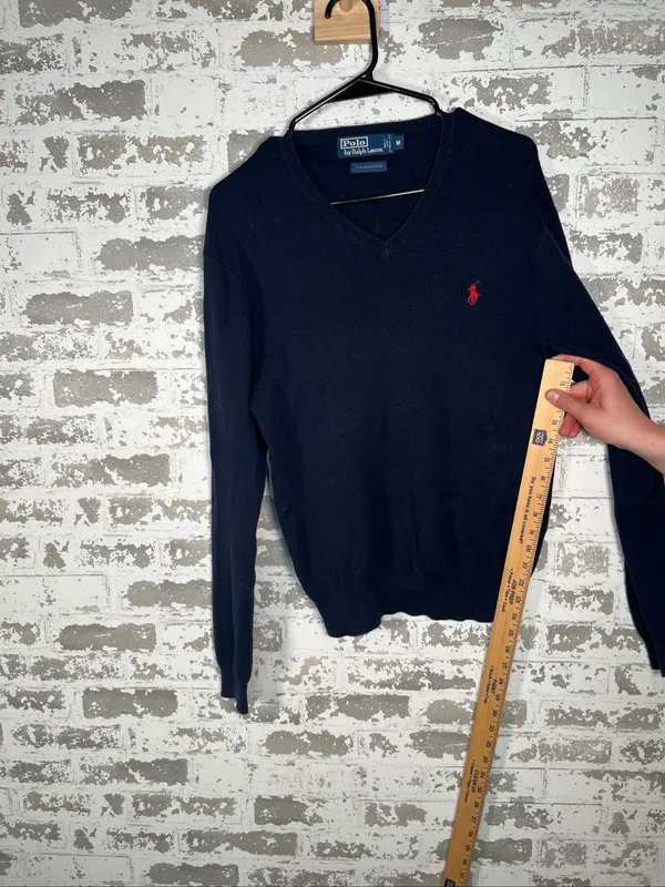 Polo by Ralph Lauren | mens vneck pima cotton blue sweater - Image 4