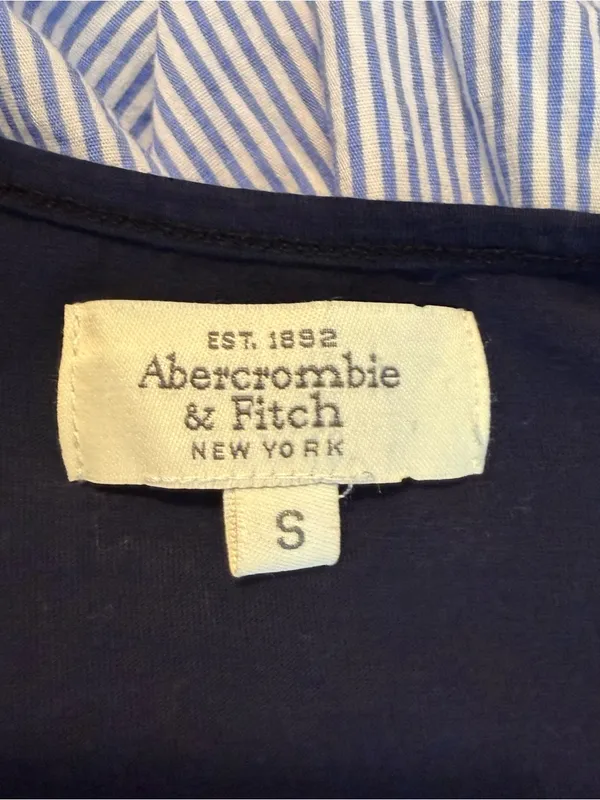 Y2K Abercrombie & Fitch Mini Babydoll Dress Smocked Waist Sz Small Navy Stripes - Image 4