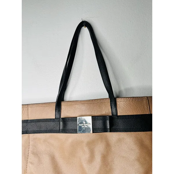 KATE SPADE Beige Tan Black Top Handle Tote Bow Detail Shoulder Bag - Image 3