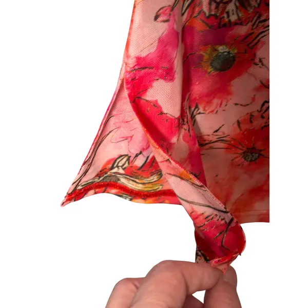 Tiger Mist Floral Mesh Flare Pants XS Red Orange Bell Bottom Y2K Retro Costume - Image 5