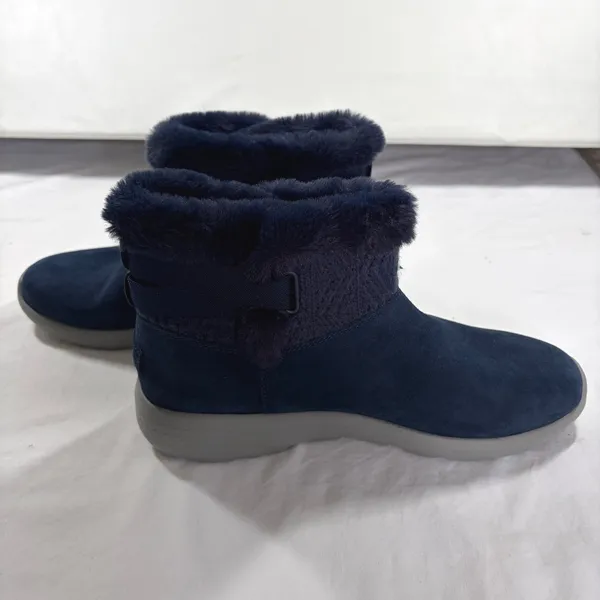 Skechers On-the-GO Joy Bundle Up Navy Blue Faux Fur‎ Suede Boots Womens 9.5 - Image 2