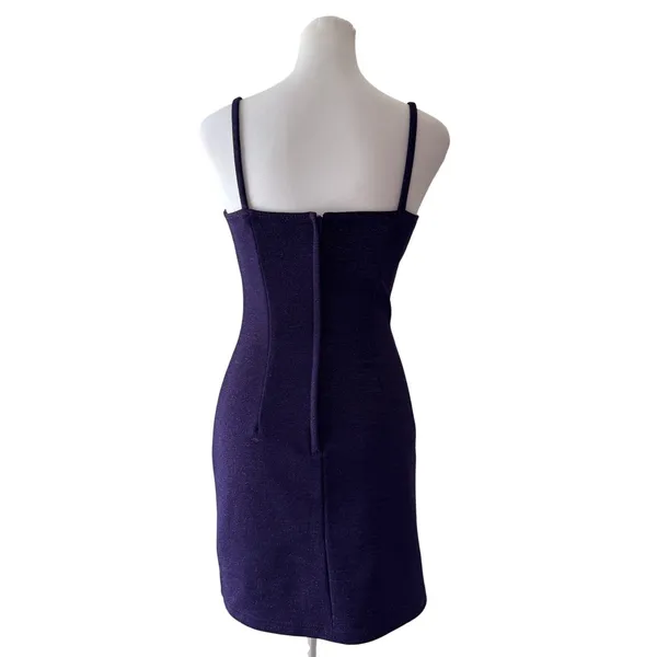 Vintage ‘90s XOXO Purple Metallic Sparkle Sleeveless Stretchy Bodycon Mini Dress - Image 7