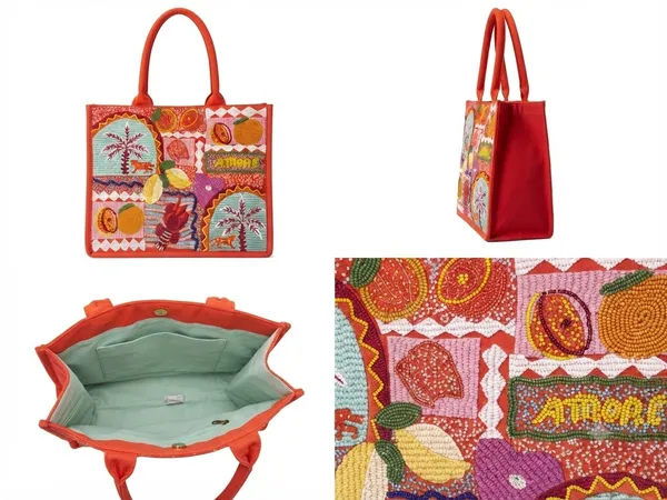 NWT Vibrant Beaded "Amore" Fruit & Lobster Theme Tote Bag - Image 2