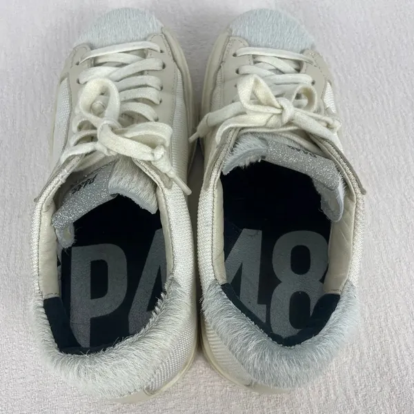 P448 Cream Low Top John Yeti‎ Fur Lace Up Distressed Sneaker - Image 12