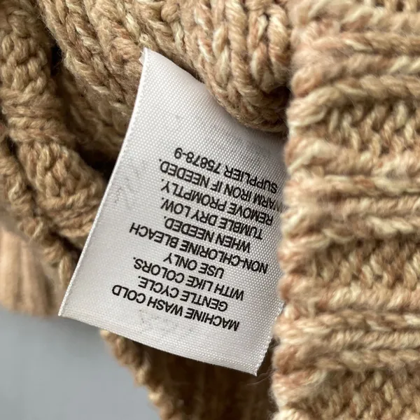 Y2K Cable Knit Cardigan Size Large Tan Button Sweater Pockets Chunky Academia - Image 7