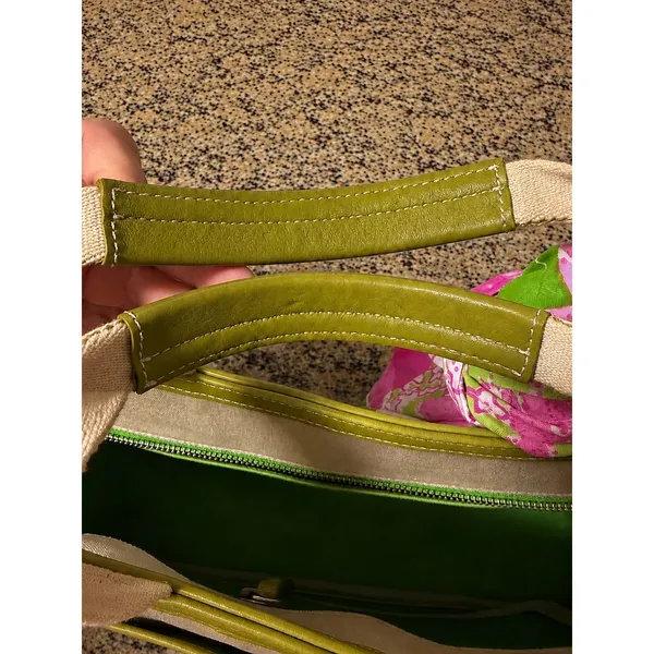 Coach 6734 Rare Vintage Hampton Garden Tote Ivory Green Canvas Leather Y2K Bag - Image 7