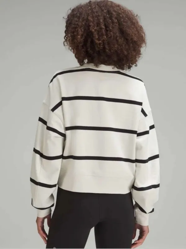 Lululemon Perfectly Oversized Cropped Crew Stripe Sweater Small Cream Black - Image 6