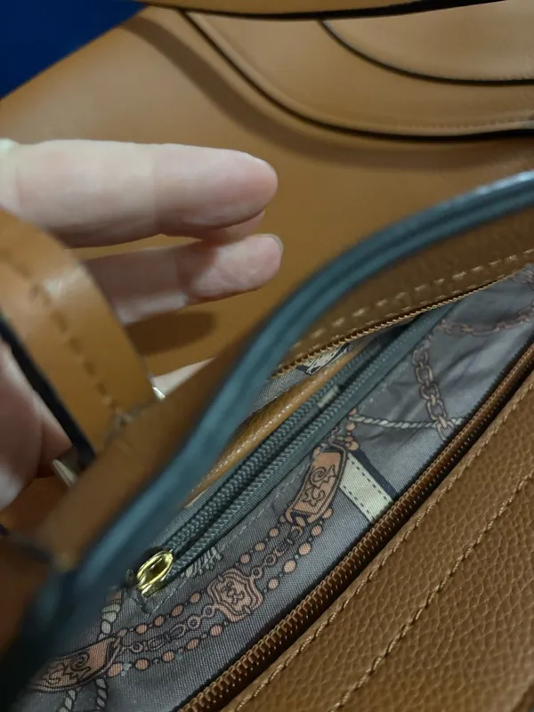 Source Unknown Tan Crossbody Tote with Gold Accents - Image 8