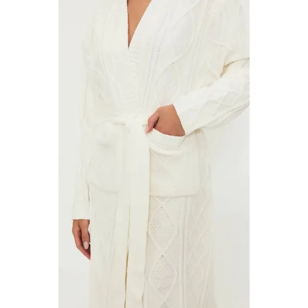 BEACH RIOT Rinna Chenille Robe Cream Cable Knit Belted Pockets X-Small Small - Image 5