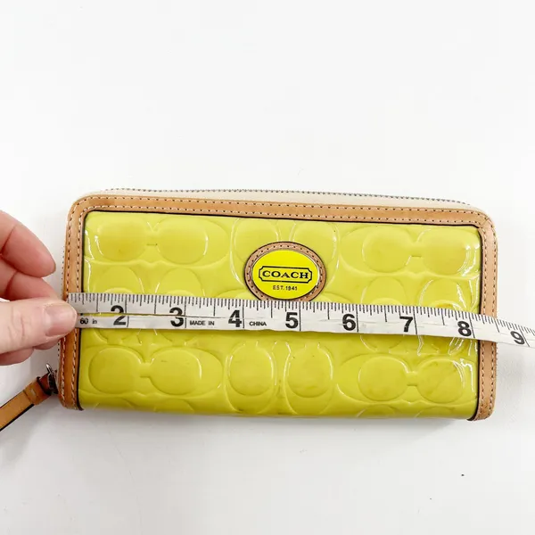 Coach Peyton Patent Leather Signature C Zip Around Wallet Neon Green - Image 5