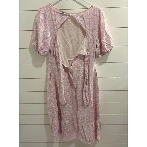 Who What Wear‎ Women's Floral Linen Blend Tie Back Midi Dress Purple Size Large - Image 5