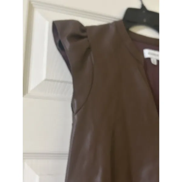 EVEREVE Ella Brown Faux Leather Tiered Babydoll Dress Sz M Boho Chic City Edgy - Image 4