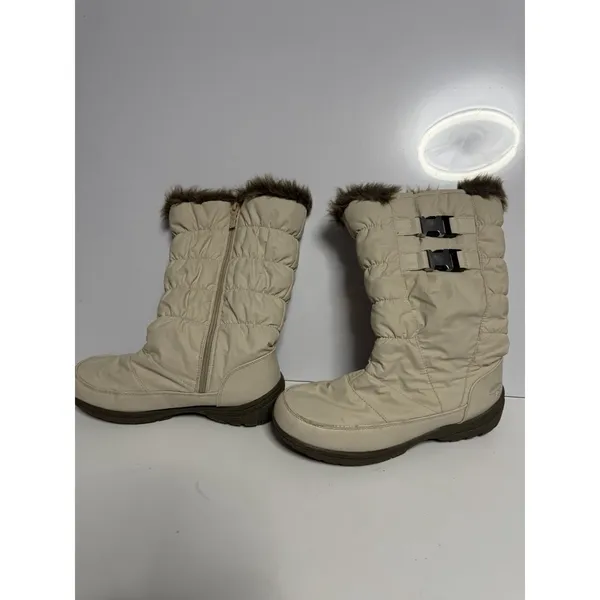 Totes Women's Winter Snow Boots Ivory Faux Fur Lining Double Buckle Zip Up 8 C-2 - Image 2