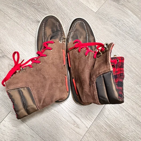 Sperry Top Sider Acklins Brown Corduroy Flannel Lined High Top‎ Boots Size 8.5 - Image 4