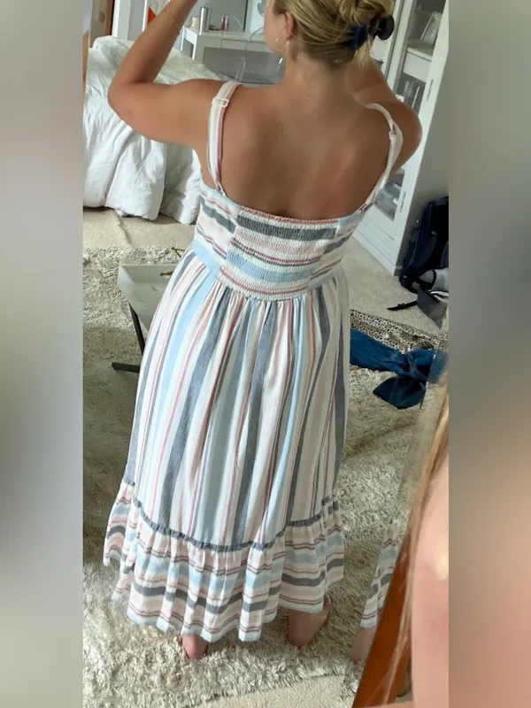 Corley Striped Sleeveless Maxi Dress in White and Pastel Stripes - Image 2