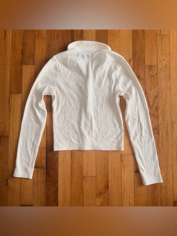 ABERCROMBIE & FITCH‎ Soft AF Ribbed Collared Long Sleeve Zip Shirt White Medium - Image 2