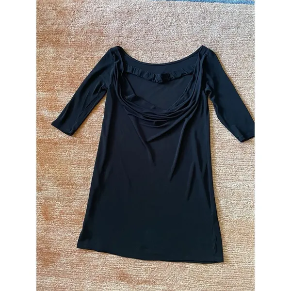 Vintage STILE BENETTON Black Women’s 3/4 Sleeve Italian Open Back Tunic Top M - Image 3