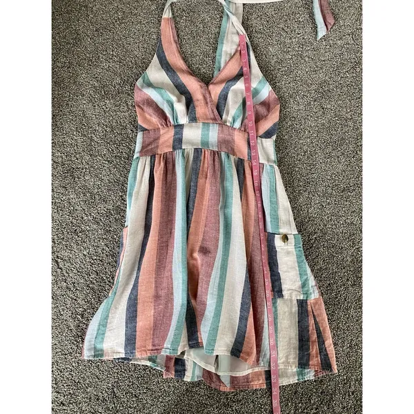 American Eagle Striped Halter Mini Dress Smocked Back Pockets M - Image 4