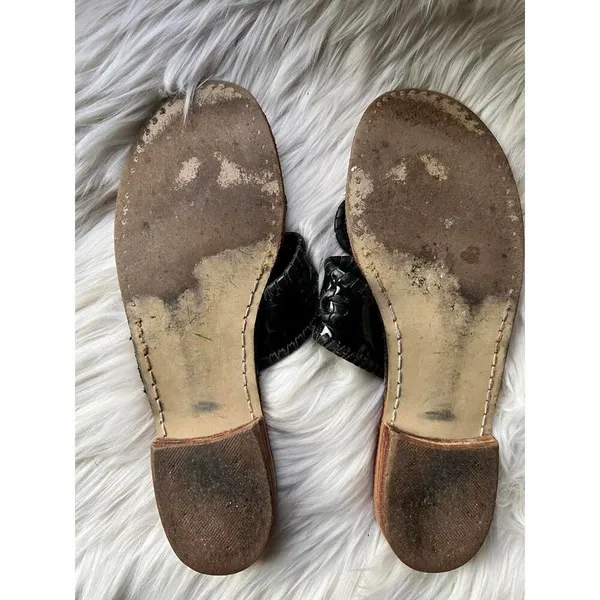 Jack Rogers Black Patent Leather Leather Sandals with Floral Design - Image 5