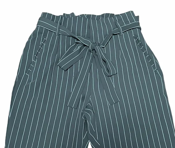 Bebe Pinstriped Paper Bag Waist Cropped Pants - Image 3