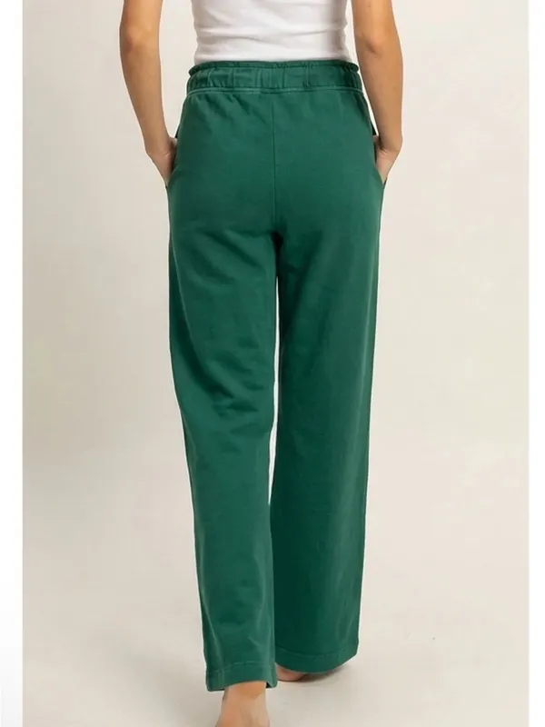 NEW Double Zero Pine Green 100% Cotton Wide Leg Flare Pants – Medium - Image 4