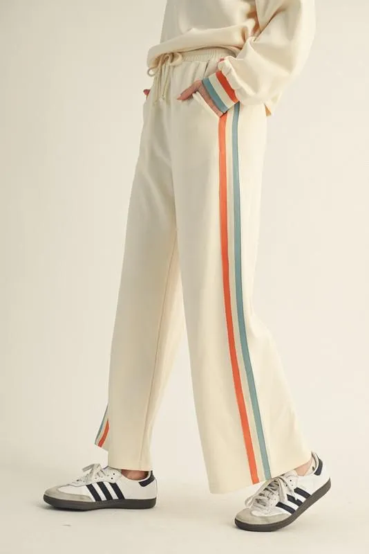 JODIFL Striped Detail Quarter-Zip Pullover and Straight Leg Sweatpants Matching Set Cream Multi - Image 4