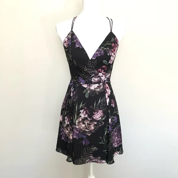 Fame and Partners Dress Floral Strappy Fit & Flare Strappy Purple Black Green - Image 2