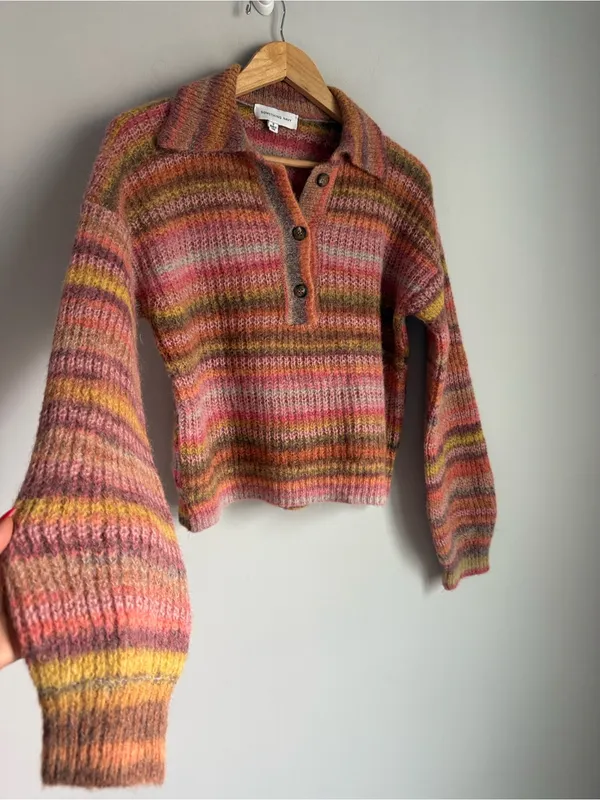 Something Navy Striped Polo Sweater Small - Image 5