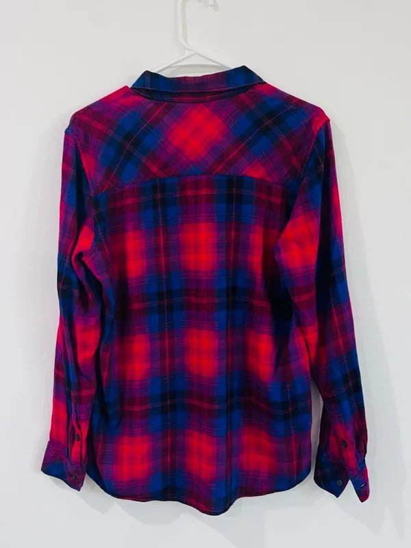 GAP Plaid Flannel Shirt M Red Blue 90s Grunge Soft Grunge Oversized - Image 5
