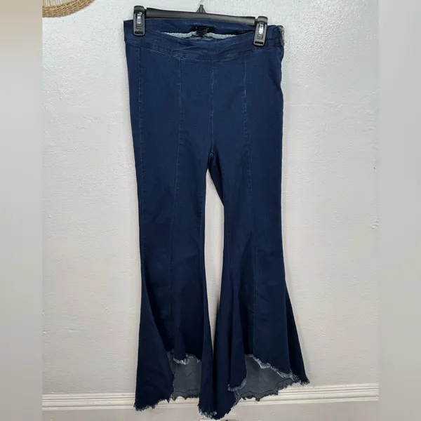 Judy Blue Super Flare Jeans Size 7 28 Dark Wash Pull-On Seamed Front Raw Hem - Image 3