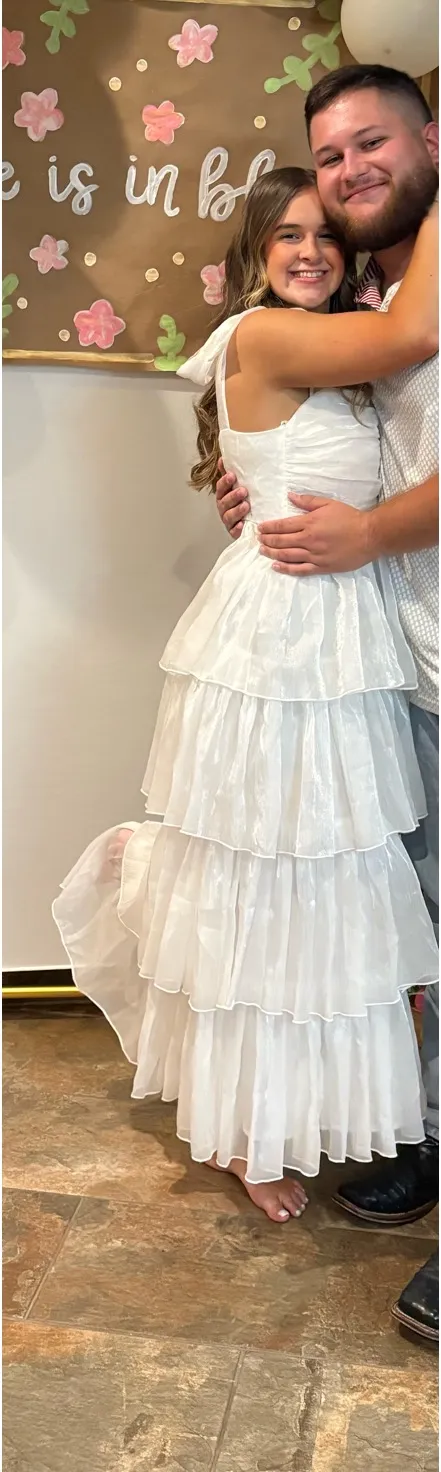 Lulus Radiant Arrival Shiny White Organza Tiered Tie-Strap Maxi Dress - Image 5