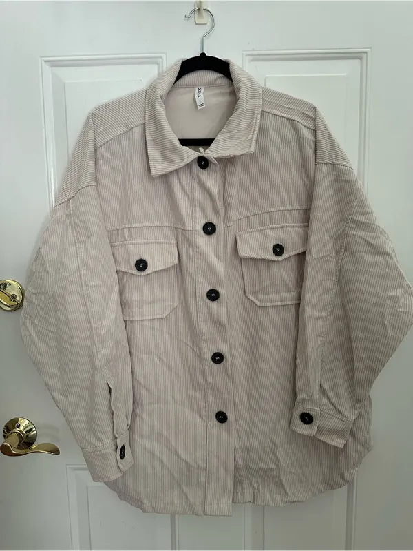 Zenana Oversized Corduroy Button-Up Jacket - Cream - Image 7