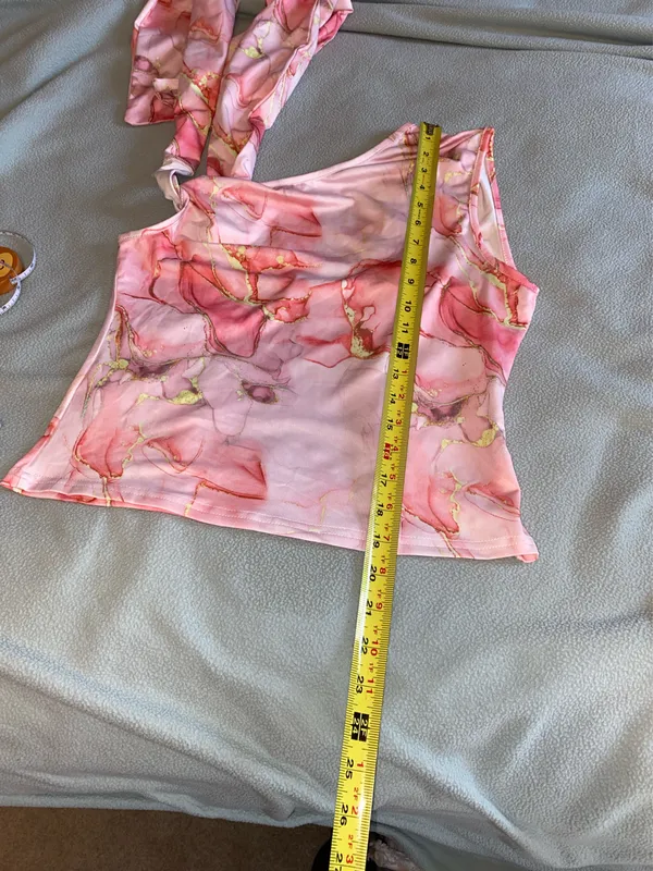 SheIn Pink Floral Y2K Style One Shoulder Top - Image 4