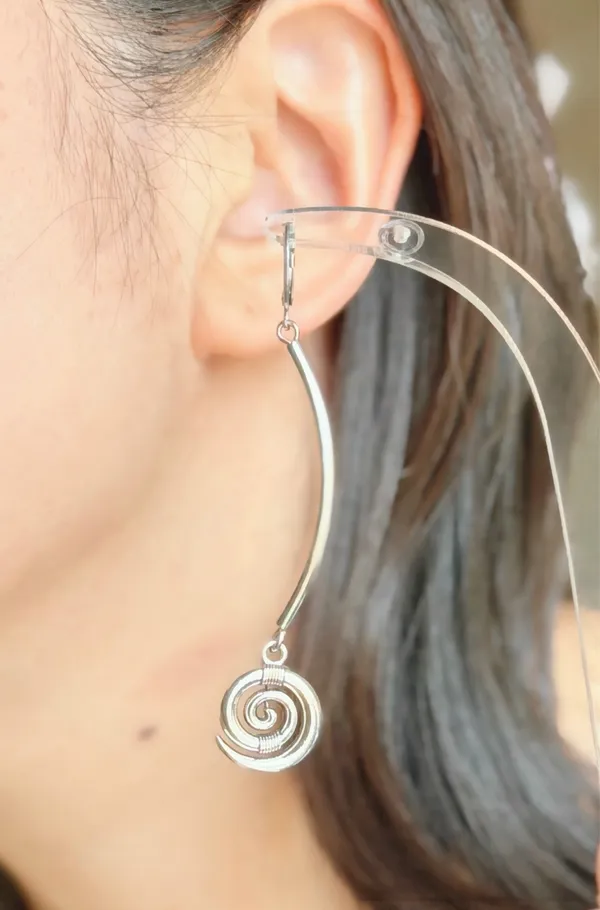 Handmade grunge fairy whimsical boho style swirl spiral unisex dangle earrings ⭐️🍃🌀 - Image 5