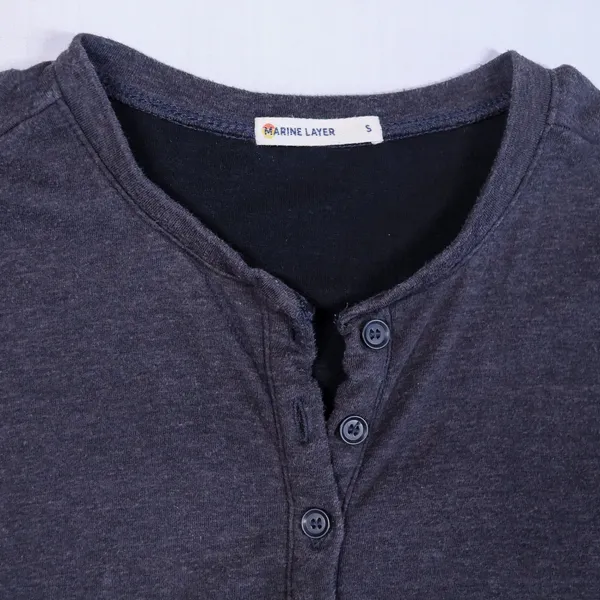 Marine Layer Henley Top Women Small Charcoal Grey Long Sleeve Button Neck Shirt - Image 6