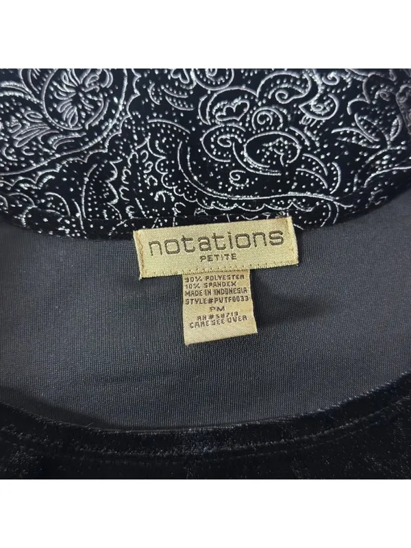 Notations Vintage Black Velvet Glitter Paisley Long Sleeve Top Petite Medium Whimsigoth - Image 6