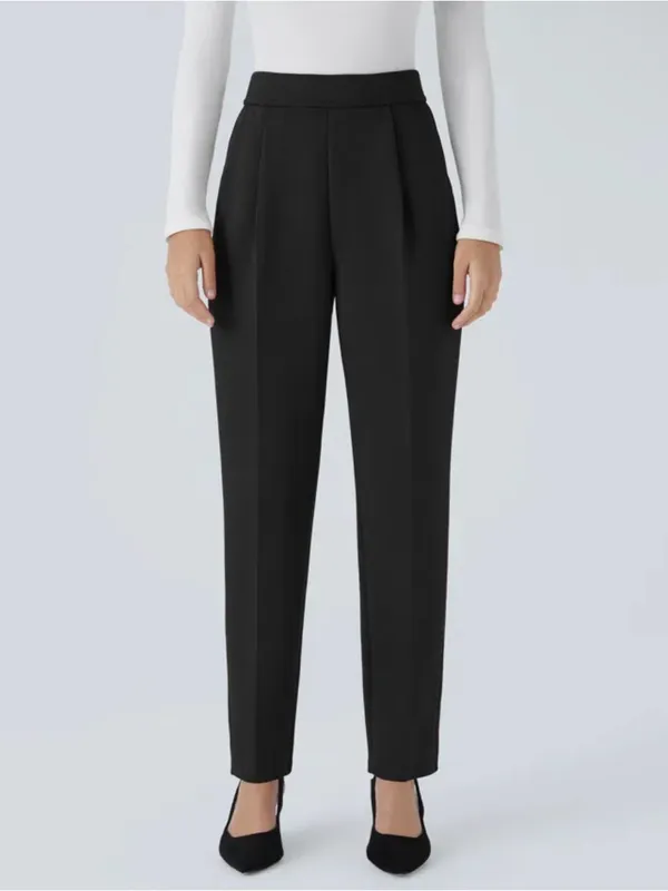 Halara Flex High Waisted Pleated Side Pocket Tapered Work Pants Black Large - Image 8