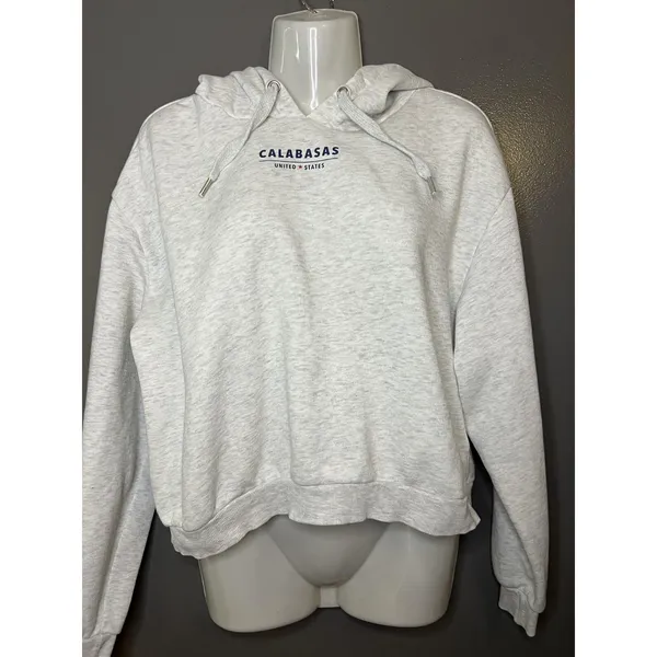 H&M Divided Calabasas Los Angeles Cropped Hoodie Sweatshirt Medium Gray Fleece - Image 2